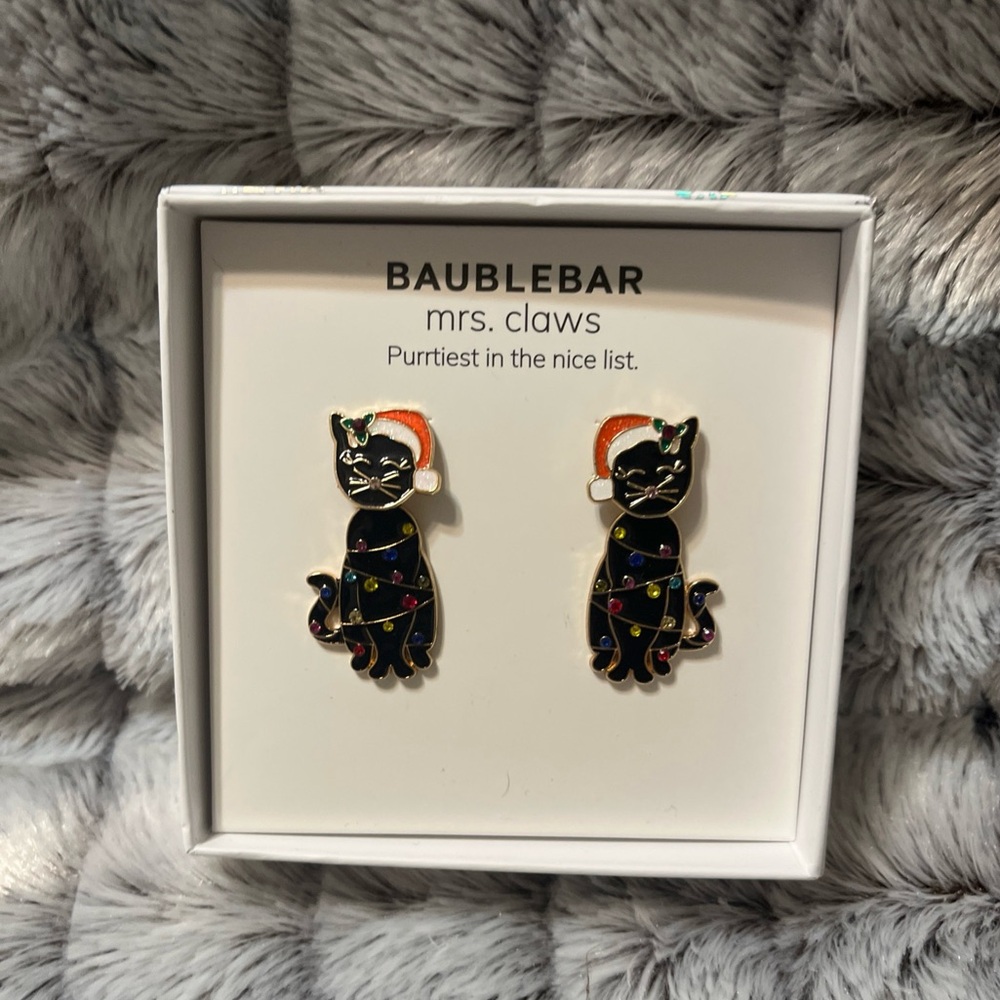 BaubleBar Mrs. Claws Christmas Black Cat Earrings -